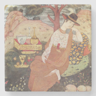 Princess sitting in a garden, Safavid Dynasty Stone Coaster