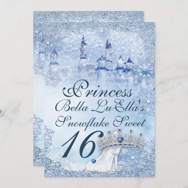Princess Snowflake Sweet 16 Mis Quince Invitation (Front/Back)