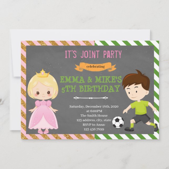 Princess soccer joint party invitation (Front)