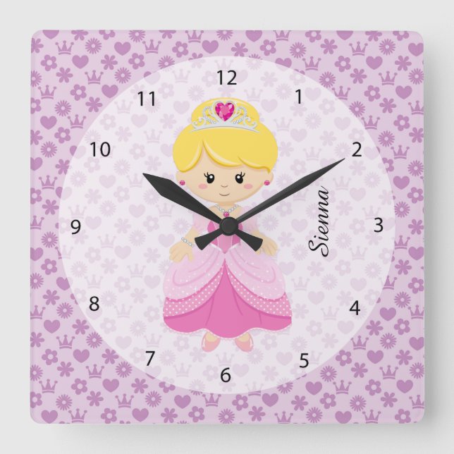 Princess Square Wall Clock (Front)