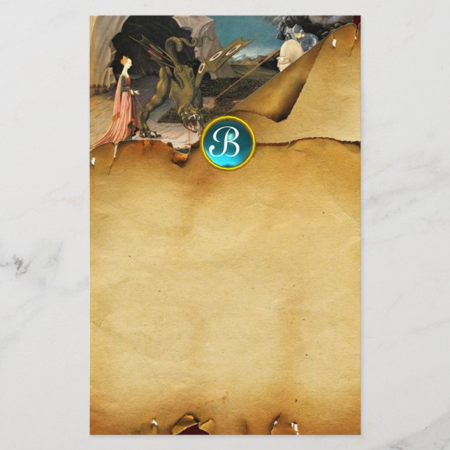 PRINCESS  ST.GEORGE AND DRAGON,Parchment Monogram Stationery (Front)