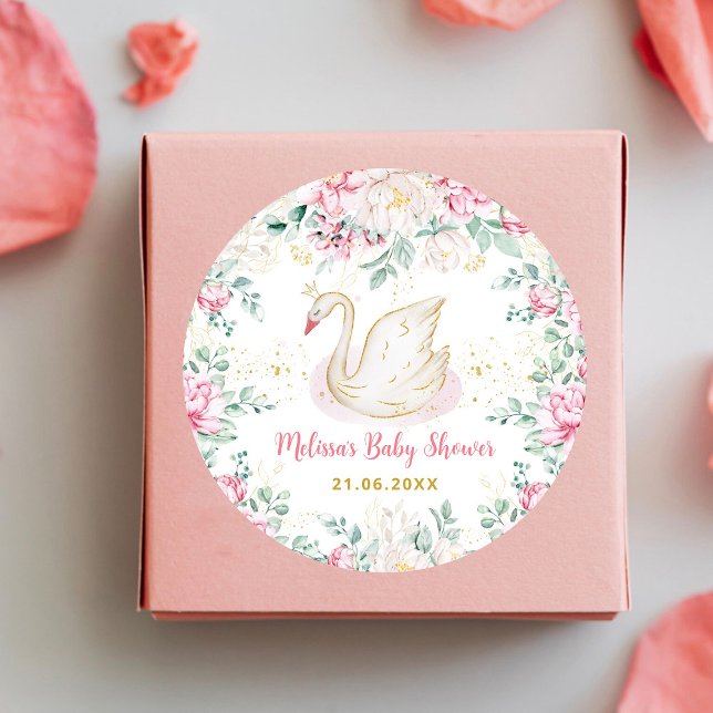 Princess Swan Baby Shower Classic Round Sticker (Creator Uploaded)