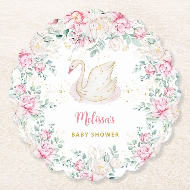 Princess Swan Baby Shower Paper Coaster (Front)