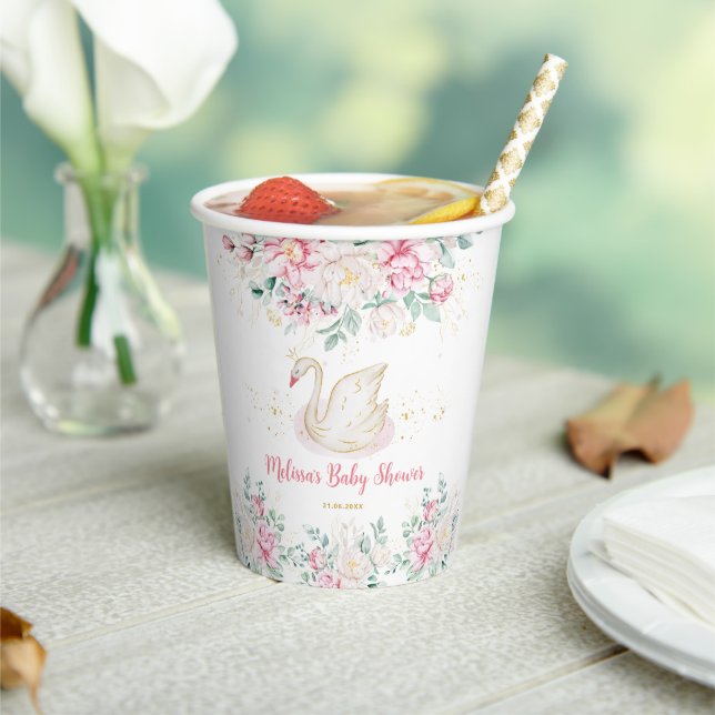 Princess Swan Baby Shower Paper Cups (Insitu)