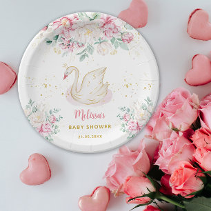 Princess Swan Baby Shower Paper Plate
