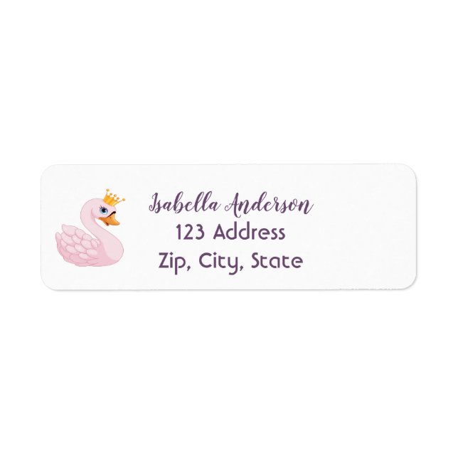 Princess swan pink girl return address  label (Front)