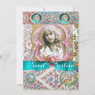 PRINCESS SWEET 16 BIRTHDAY PARTY ,FLORAL GEMSTONES INVITATION