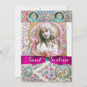 PRINCESS SWEET 16 BIRTHDAY PARTY ,FLORAL GEMSTONES INVITATION