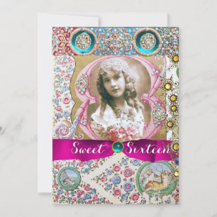 PRINCESS SWEET 16 BIRTHDAY PARTY ,FLORAL GEMSTONES INVITATION
