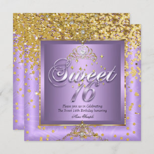 Princess Sweet 16 Gold Lavender Purple Party 2 Invitation