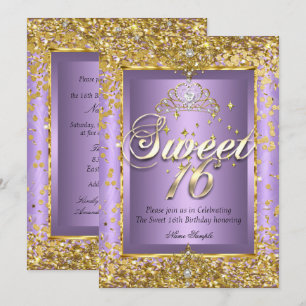 Princess Sweet 16 Gold Lavender Purple Party Invitation
