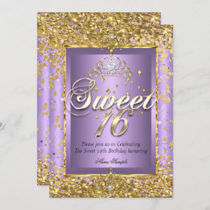 Princess Sweet 16 Gold Lavender Purple Party Invitation