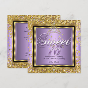 Princess Sweet 16 Gold Lilac Purple Party Invitation