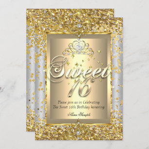 Princess Sweet 16 Gold Silver Grey Party Invitation