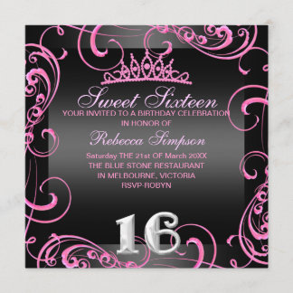 Princess Sweet 16 Hot Pink Birthday Invite