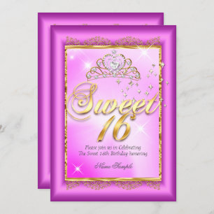Princess Sweet 16  Hot Pink Magenta Gold Party Invitation