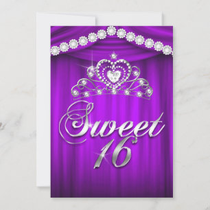 Princess Sweet 16 Party Purple Drape Tiara Invitation