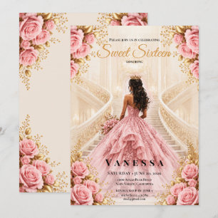 Princess sweet 16 Pink and Gold Invitation