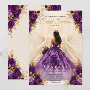 Princess sweet 16 Purple and Gold Invitation
