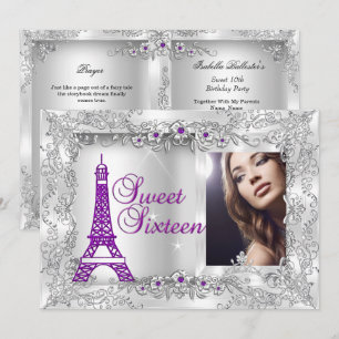 Princess Sweet 16 purple Silver Photo Party Invitation