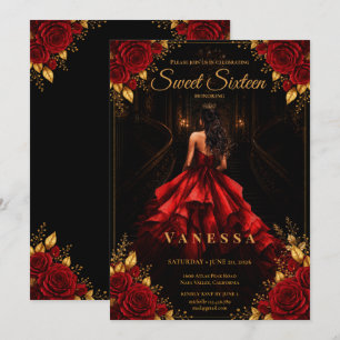 Princess Sweet 16 Red Gold Invitation