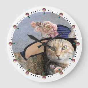 PRINCESS TATUS /ELEGANT CAT,BIG DIVA HAT AND ROSES LARGE CLOCK