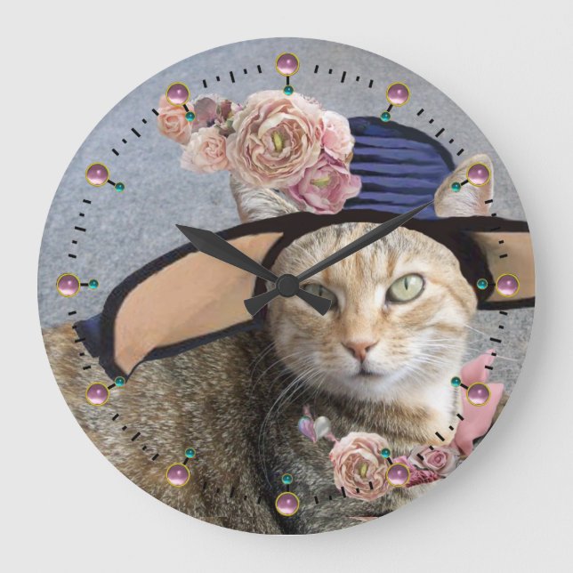 PRINCESS TATUS /ELEGANT CAT,BIG DIVA HAT AND ROSES LARGE CLOCK (Front)