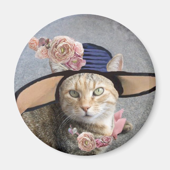 PRINCESS TATUS /ELEGANT CAT,BIG DIVA HAT AND ROSES MAGNET (Front)