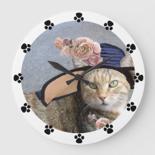PRINCESS TATUS,ELEGANT CAT,BIG DIVA HAT,ROSES,Paws Large Clock