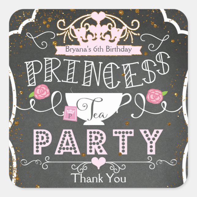 PRINCESS TEA PARTY Birthday Party Favour Stickers (Front)