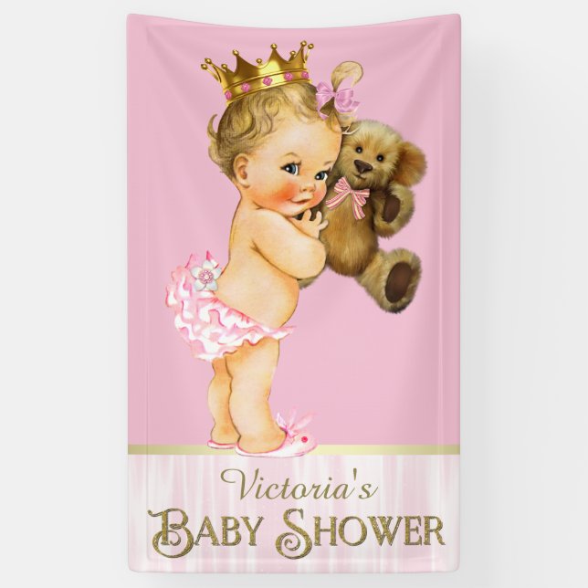 Princess Teddy Bear Baby Shower Banner (Vertical)