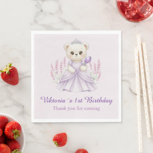 Princess Teddy Bear Lavender 1st Birthday Party Napkin