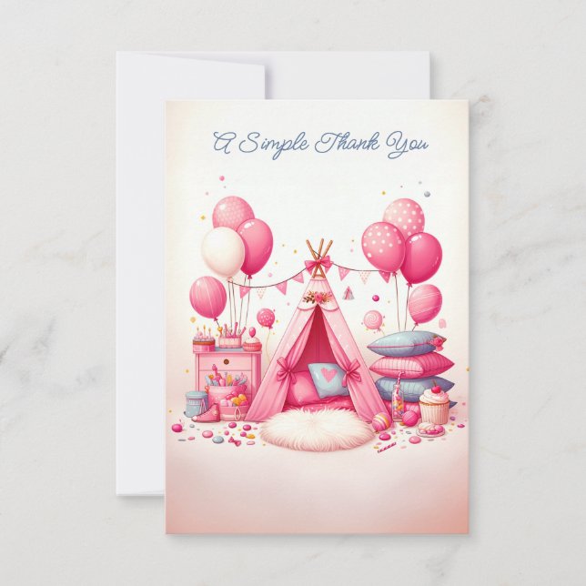 Princess Teepee & Pillows Slumber Birthday Party Thank You Card (Front)