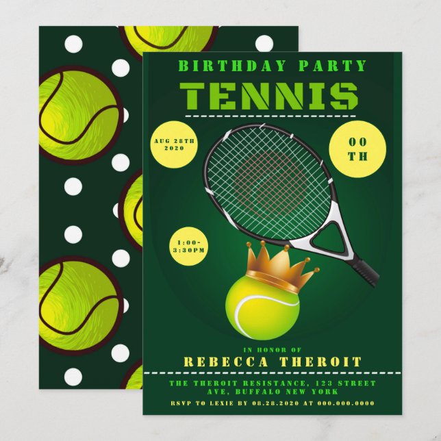 Princess Tennis Birthday Party Invitations  (Front/Back)