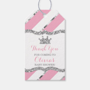 Princess Thank You Tag, Pink, Faux Glitter, Crown Gift Tags