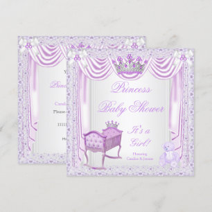 Princess Tiara Baby Shower Lilac Cradle Satin Lace Invitation