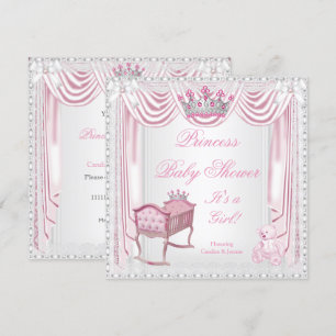 Princess Tiara Baby Shower Pink Cradle Satin Lace Invitation