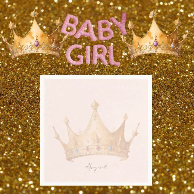 Princess Tiara Blush Baby Shower Personalised  Napkin (Creator Uploaded)
