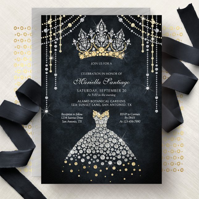 Princess Tiara Crown Dress Quinceanera Invitation (Creator Uploaded)