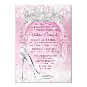 Princess Tiara Glass Slipper Cinderella Birthday Invitation