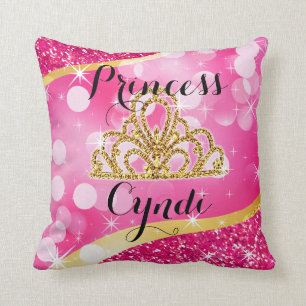 Princess Tiara Glitter Bling Bokeh   fuchsia Cushion