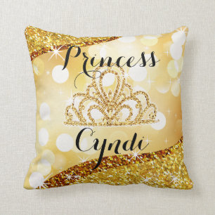 Princess Tiara Glitter Bling Bokeh   gold Cushion