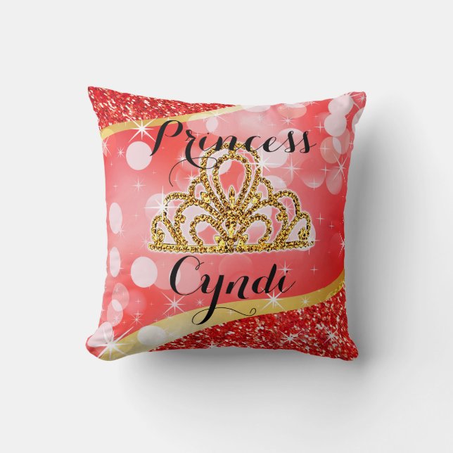 Princess Tiara Glitter Bling Bokeh | red Cushion (Front)