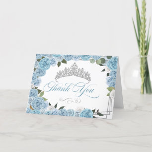 Princess Tiara Light Blue Roses  Thank You Card