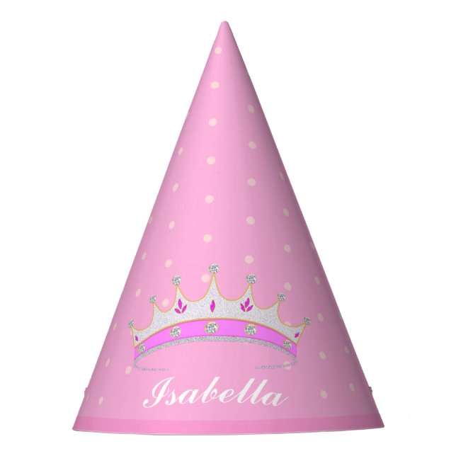 Princess tiara on light rose gold party hat (Front)