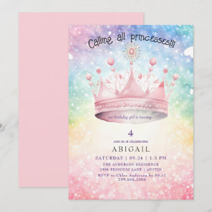 Princess Tiara Pink Colourful Girl Birthday Party Invitation