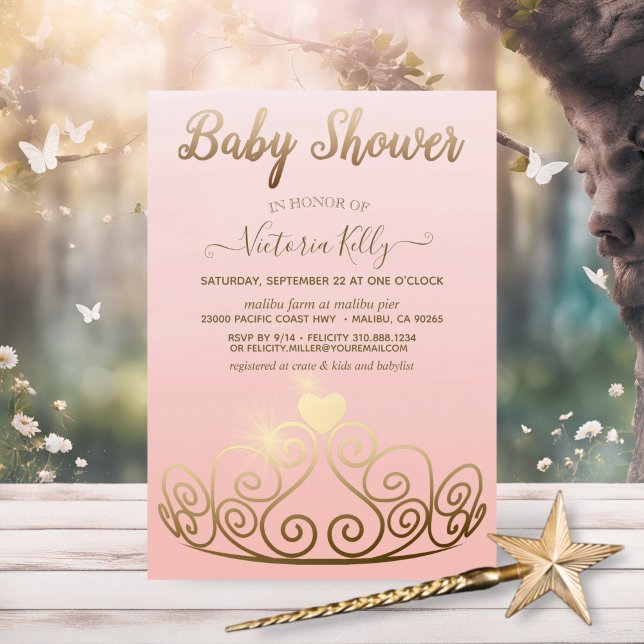 Princess Tiara Pink Gold Sparkle Girl Baby Shower Invitation (Creator Uploaded)