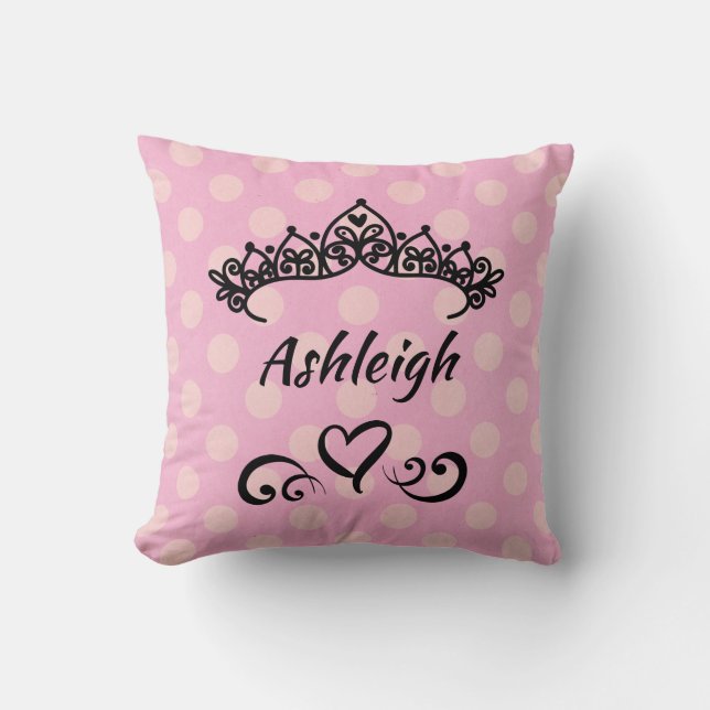 Princess Tiara Pink Polka Dots Cushion (Front)