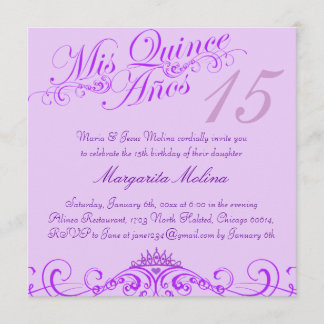 Princess Tiara Purple Quinceanera Invitation