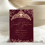 Princess tiara rose gold glitter photo Sweet 16 Invitation<br><div class="desc">Chic princess tiara crown heart shaped rose gold glitter sparkles and red burgundy photo Sweet 16 birthday party ,  with a chic script calligraphy . Add your photo at the back. Contact me to change the main top font.</div>